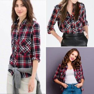 Zara Plaid Shirt Red Black Roll Tab Sleeves